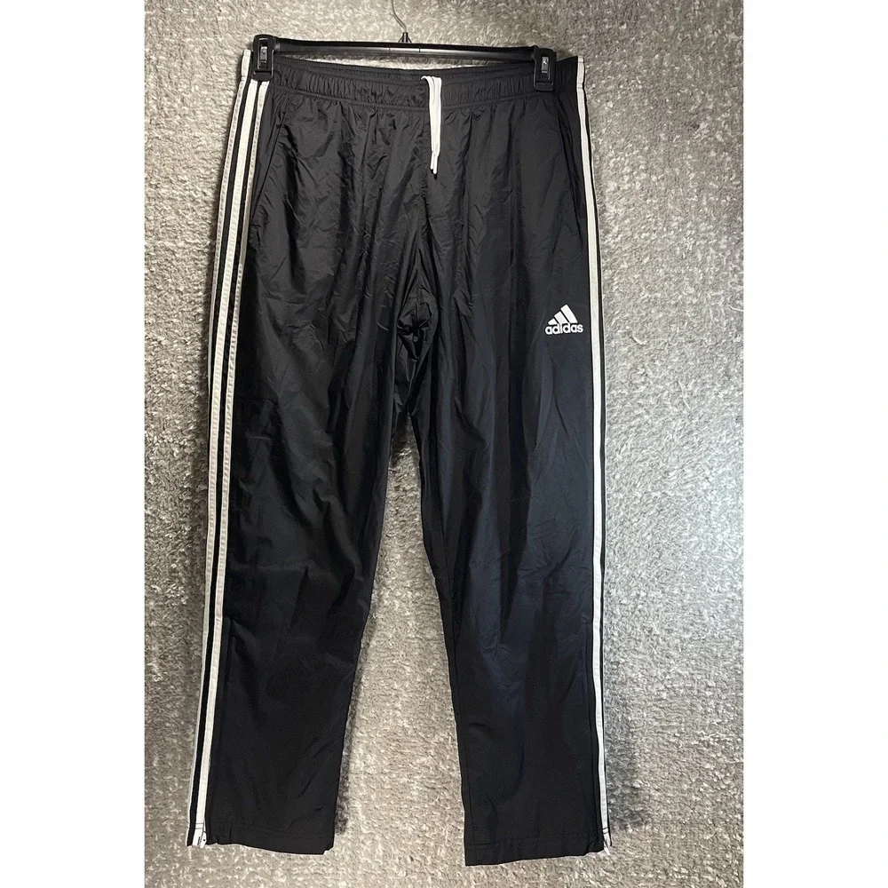 Adidas Men Track Pants Black XL Ankle Zip Lined Lightweight Logo Gym Striped